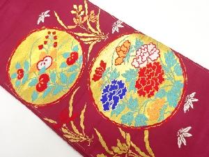 アンティーク　丸紋に草花模様織り出し名古屋帯(着用可)